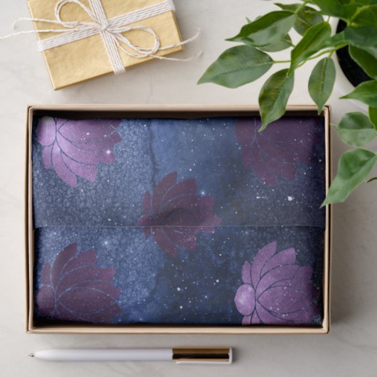 Paarse Lotus op Blauwe Melkweg Tissuepapier (Geschenk)