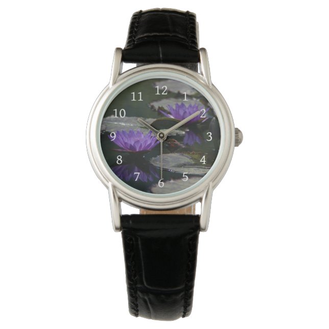 Paarse Lotus Waterlilies Watch Horloge (Voorkant)