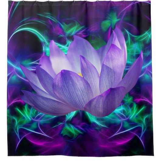 Paarse lotusbloem en betekenis ervan douchegordijn (Voorkant)