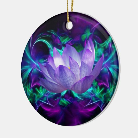 Paarse lotusbloem en betekenis ervan keramisch ornament (Links)