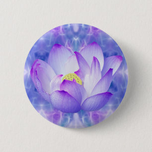 Paarse lotusbloem en fractale kristallen ronde button 5,7 cm