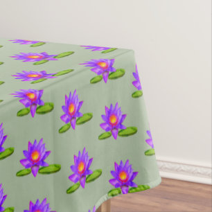 Paarse Lotusbloemen & Waterlelieblad op lauriergro Tafelkleed