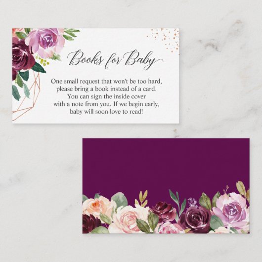 Paarse Love Floral brengt boeken voor Baby shower  Informatiekaartje (Voorkant / Achterkant)