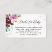 Paarse Love Floral brengt boeken voor Baby shower  Informatiekaartje (Voorkant)