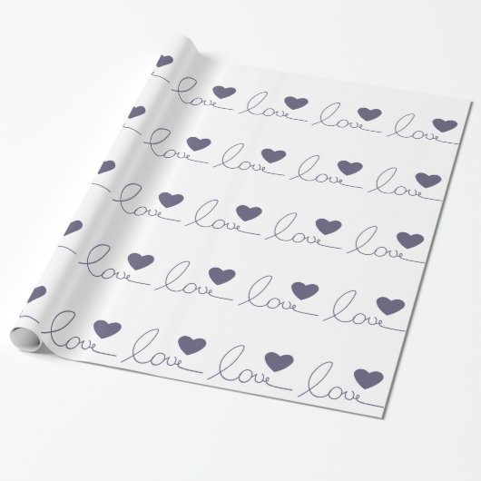 Paarse Love Heart Cadeaupapier (Uitgerold)