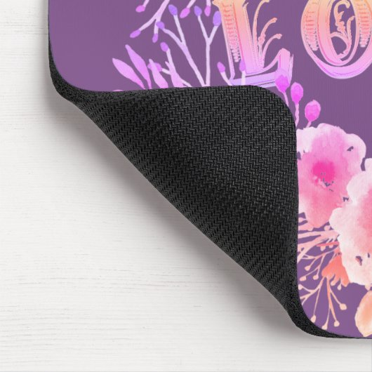 Paarse LOVE in Waterverf bloemen Muismat (Hoek)