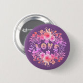 Paarse LOVE in Waterverf bloemen Ronde Button 5,7 Cm (Voorkant /achterkant)