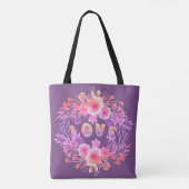 Paarse LOVE in Waterverf bloemen Tote Bag (Achterkant)