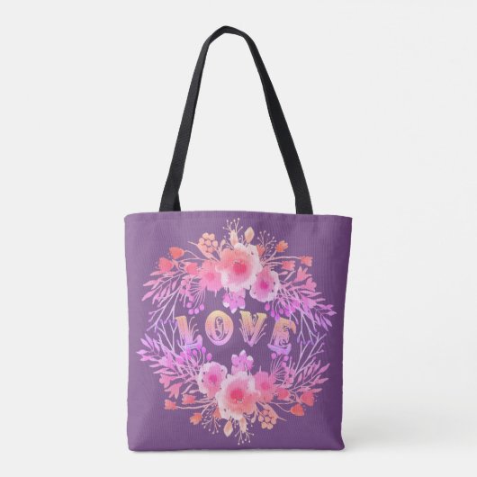 Paarse LOVE in Waterverf bloemen Tote Bag (Achterkant)