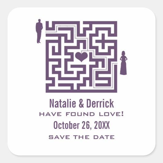 Paarse Love Maze Save the Date Stickers (Voorkant)