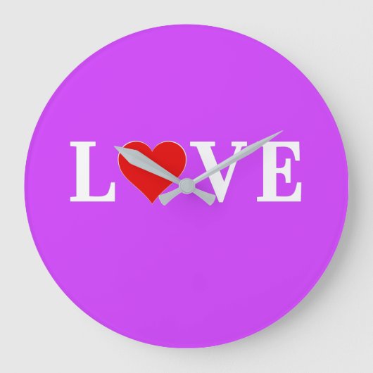 Paarse LOVE Moderne Chic Grote Klok (Voorkant)