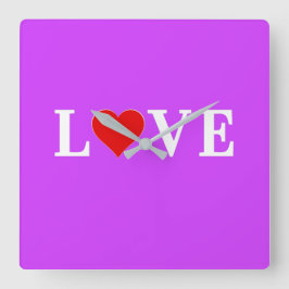 Paarse LOVE Moderne Chic Vierkante Klok