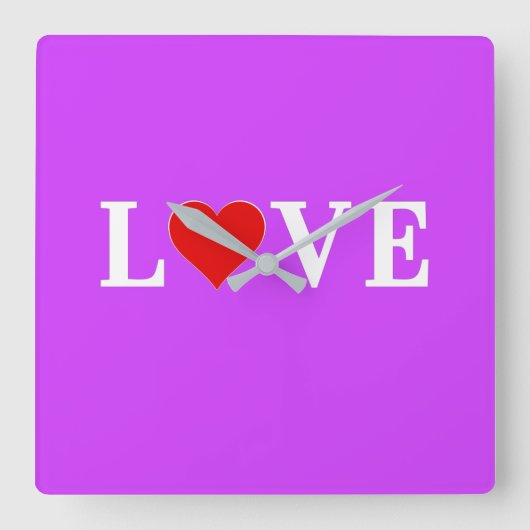 Paarse LOVE Moderne Chic Vierkante Klok (Voorkant)