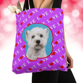 Paarse LOVE Moderne Elegant Custom Photo Tote Bag