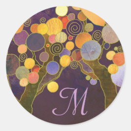 Paarse Love Trees Monogram Wedding Favor Ronde Sticker