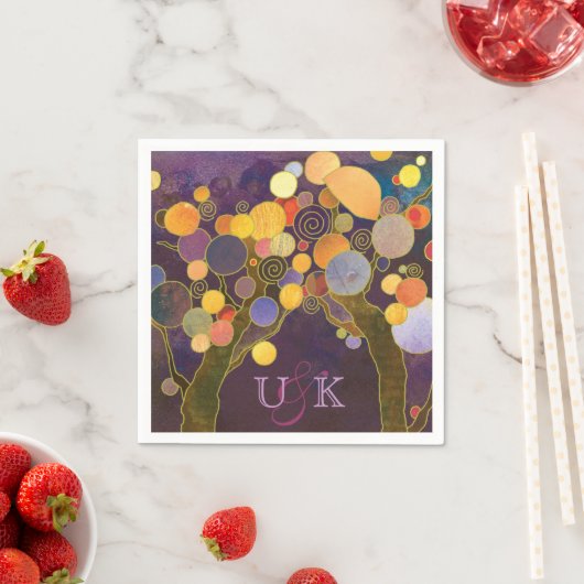 Paarse Love Trees Monogram Wedding Servetten (Insitu)
