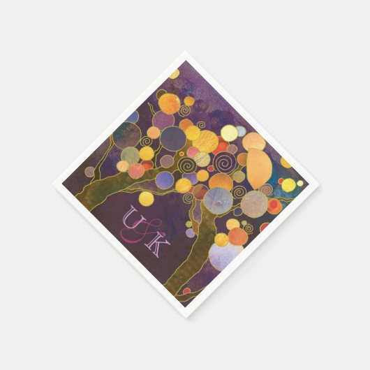 Paarse Love Trees Monogram Wedding Servetten (Hoek)