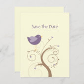 Paarse lovebird en harten redden de datum aankondigingskaart (Voorkant / Achterkant)