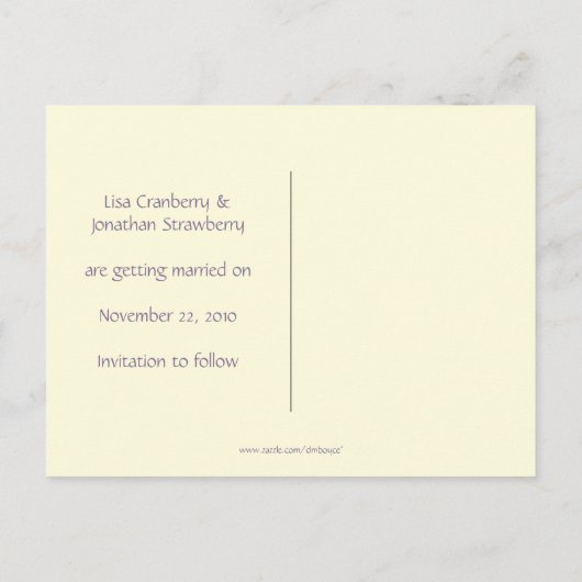 Paarse lovebird en harten redden de datum aankondigingskaart (Achterkant)