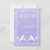 Paarse Lovebird Floral Wedding RSVP-kaart RSVP Kaartje (Voorkant)