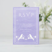 Paarse Lovebird Floral Wedding RSVP-kaart RSVP Kaartje (Staand voorkant)