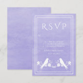 Paarse Lovebird Floral Wedding RSVP-kaart RSVP Kaartje (Voorkant / Achterkant)