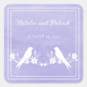 Paarse Lovebird Floral Wedding Stickers (Voorkant)