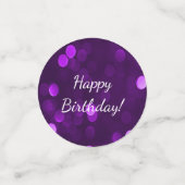 Paarse Lovers Sparkly Bokeh Lights Happy Birthday Confetti (Kleine voorkant)