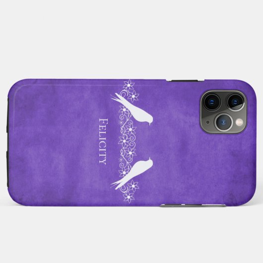 Paarse Lovevogels Floral Vine iPhone Case (Achterkant (horizontaal))