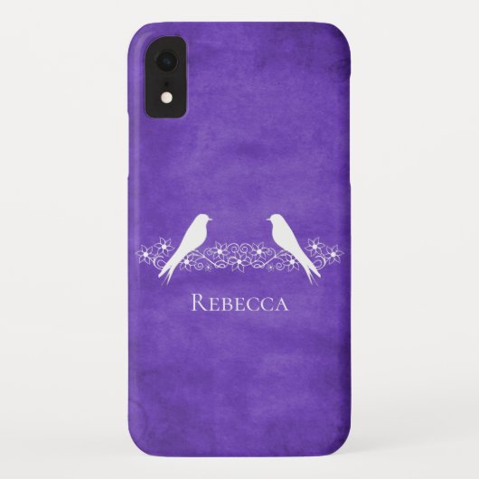 Paarse Lovevogels Floral Vine iPhone Case (Achterkant)