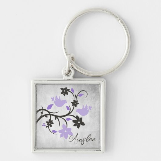 Paarse Lovevogels Gepersonaliseerde Sleutelhanger (Voorkant)