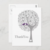 paarse lovevogels met een  bruiloft bedankt briefkaart (Voorkant / Achterkant)
