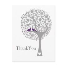 paarse lovevogels met een  bruiloft bedankt