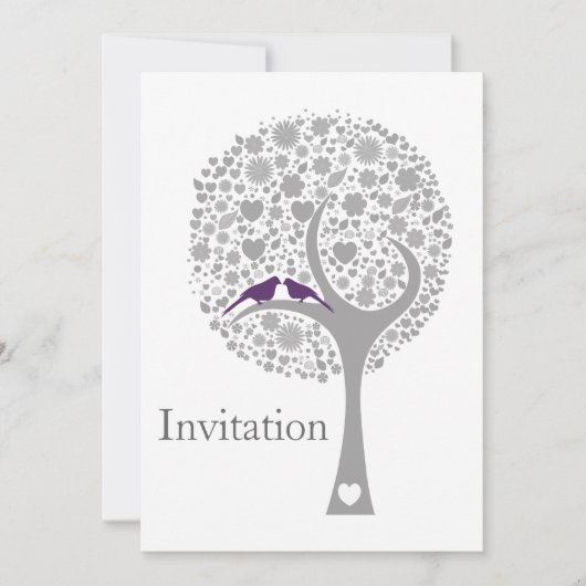 paarse lovevogels met een  bruiloft kaart (Voorkant)