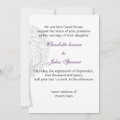 paarse lovevogels met een  bruiloft kaart (Achterkant)