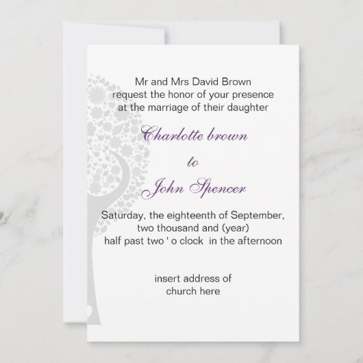 paarse lovevogels met een  bruiloft kaart (Achterkant)