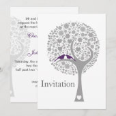 paarse lovevogels met een  bruiloft kaart (Voorkant / Achterkant)