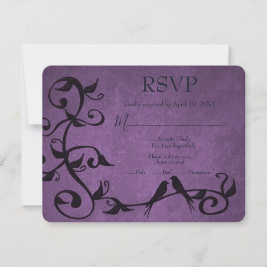 Paarse Lovevogels Wedding RSVP Kaart (Voorkant)