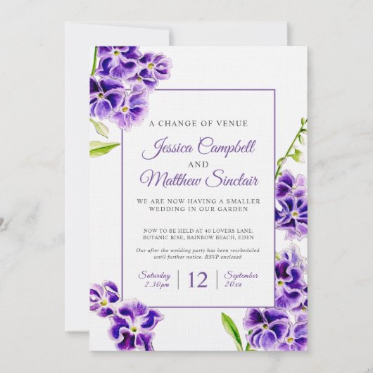 Paarse lucht bloemen verandering van locatie bruil kaart (Voorkant)