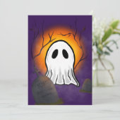 Paarse lucht oranje maan spook op kerkhof kaart (Staand voorkant)