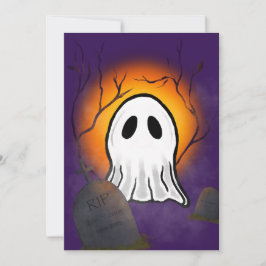 Paarse lucht oranje maan spook op kerkhof kaart