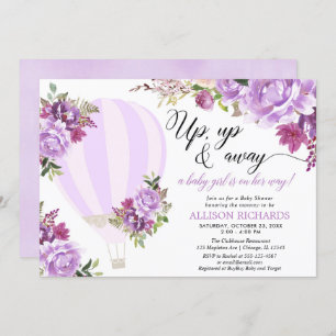 Paarse luchtballon baby shower kaart