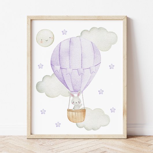 Paarse luchtballon, dieren, Bunny, maan Poster