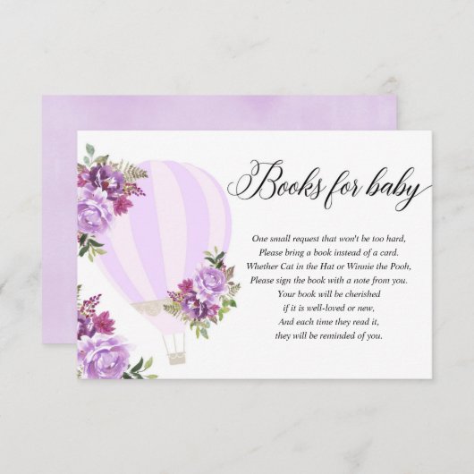 Paarse luchtballon met florele hete lucht in plaat informatiekaartje (Voorkant / Achterkant)