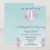 Paarse luchtballonvaarder baby shower kaart (Voorkant / Achterkant)