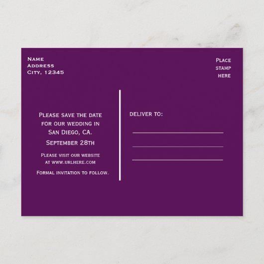 Paarse luchtlichten Save the Date trouwkaart Aankondigingskaart (Achterkant)