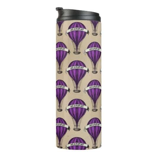 Paarse luchtschepen op Tan Steampunk-ontwerp Thermosbeker (Geroteerd rechts)
