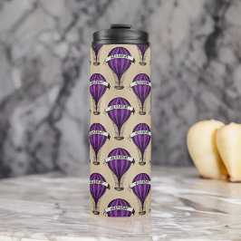 Paarse luchtschepen op Tan Steampunk-ontwerp Thermosbeker