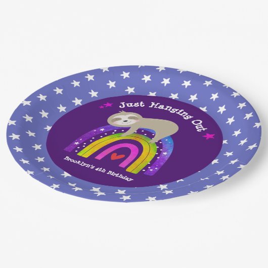 Paarse Luiaard Boho Regenboog Verjaardag Schattige Papieren Bordje (Gekanteld)