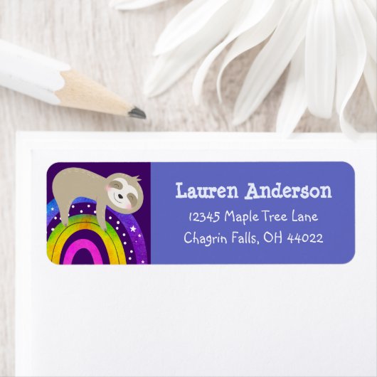Paarse luiaard regenboog Schattige boho verjaardag Etiket (Insitu)